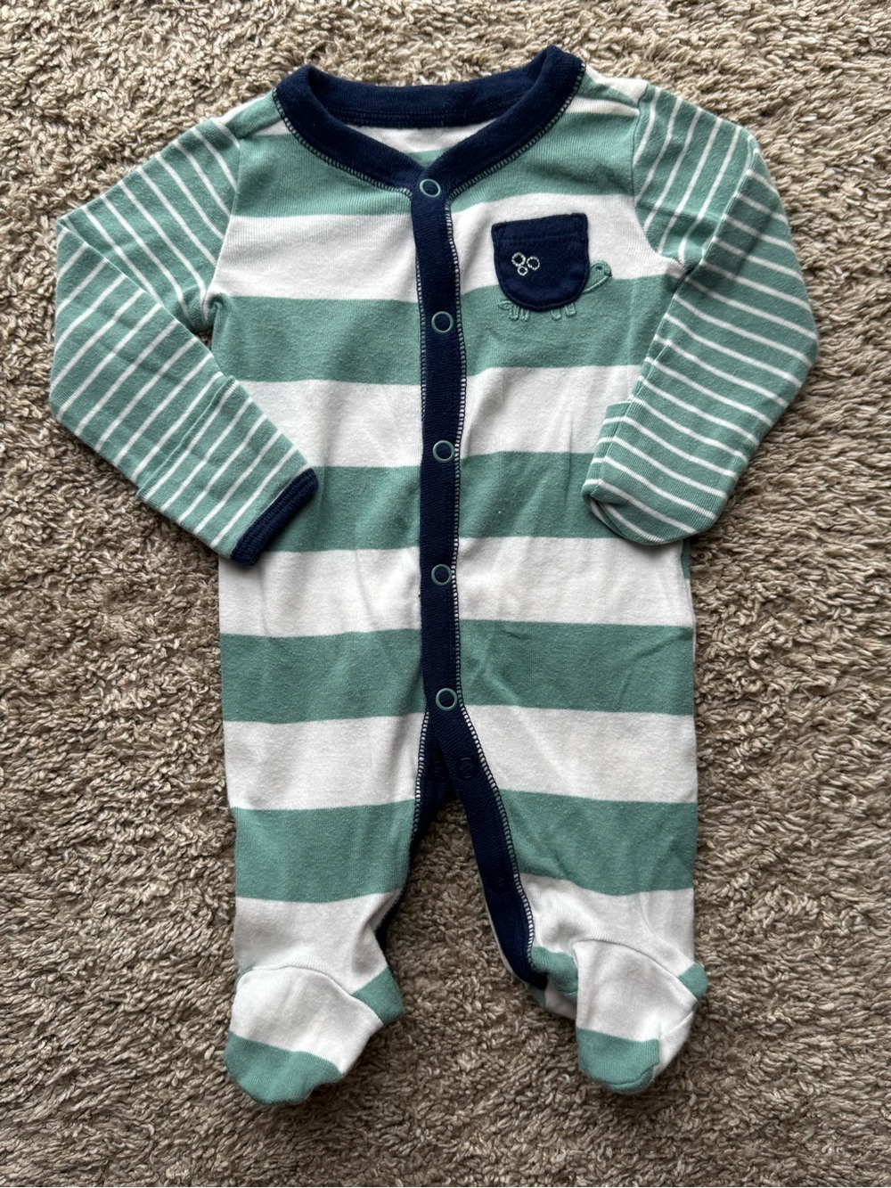 Carter’s NB Green & White Striped Footed Sleeper Fold Over Mittens Newborn